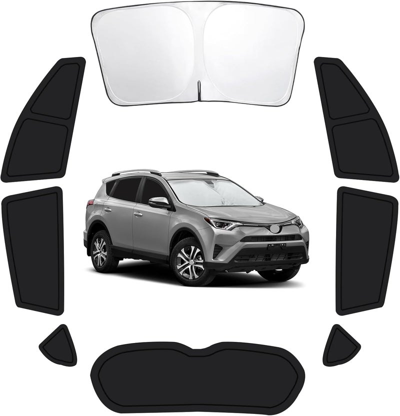 FSHAANY'S 8PCS Car Window Shades for Toyota RAV4 2013-2018, Window Covers for RAV4 Windshield Side Rear Windows, Full Set Privacy Protection Car Sunshade with UV Blocking for Camping Napping - Image 1